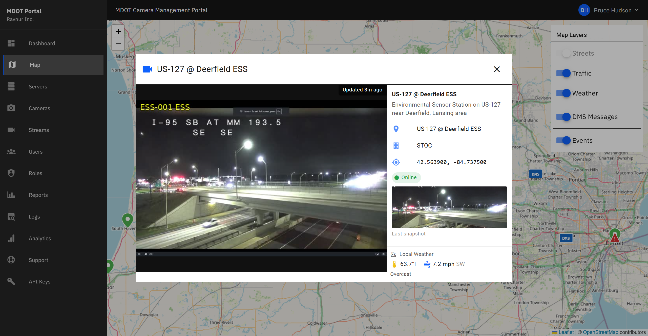 Image viewer showing a periodic snapshot from an environmental sensor camera, with timestamp and camera name displayed.